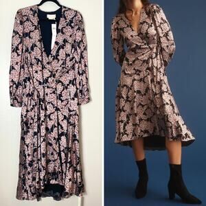 NWT ANTHROPOLOGIE DRESS MILKMAID COTTAGECORESILKY FLOWY ABSTRACT FLORAL WRAP